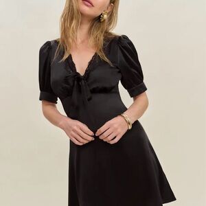 Reformation Avin Silk Dress Black - Size 6